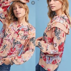 Anthropologie Korovilas Metallic Floral Buttondown